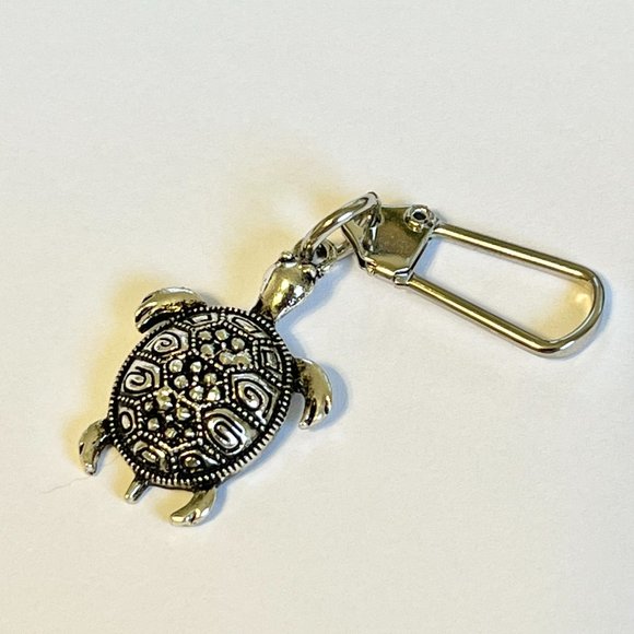 Marcasite Crystal Turtle Keychain Zipper Pull Purse Charm Backpack Silver Plated - Picture 5 of 12